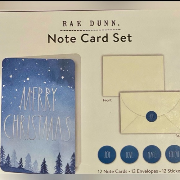 Rae Dunn MERRY CHRISTMAS Note Card Set Stickers Blue & Silver NEW!! - Picture 2 of 2